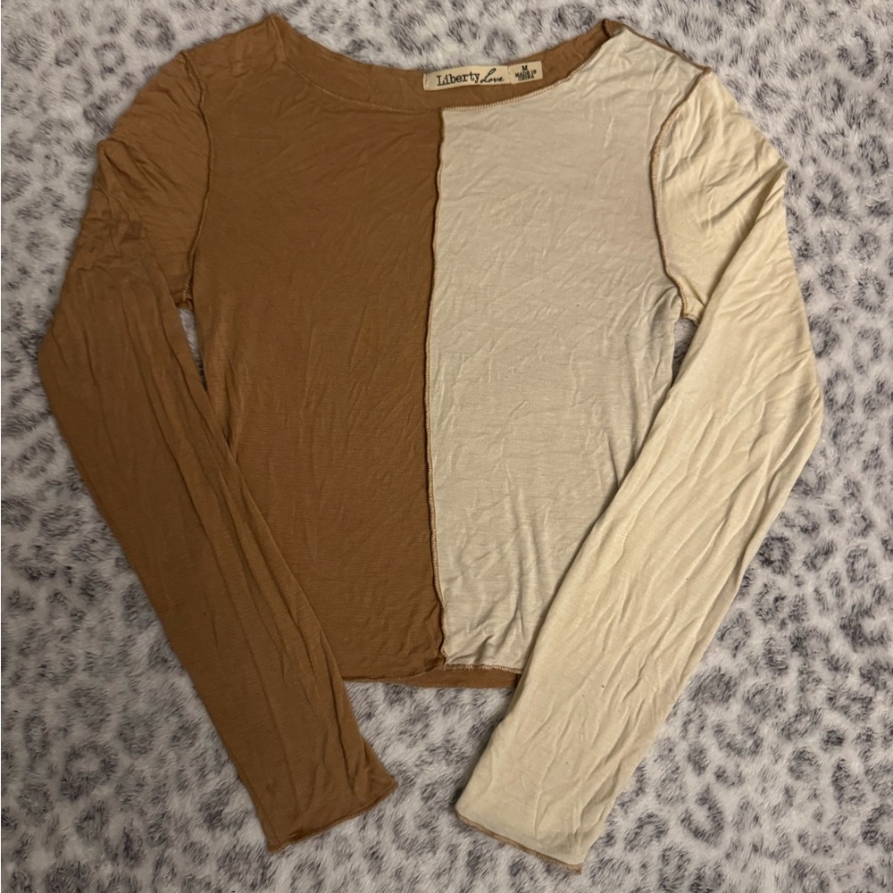 Liberty Love Brown and Cream Long Sleeve Tee